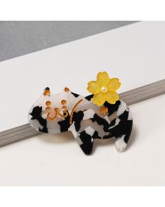 HC1332 Cat Flower Black Hair Clip