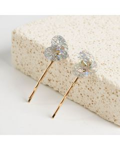 HD1052 Heart Hair Clips Twin Pack Silver