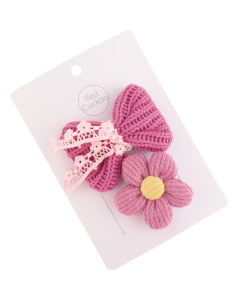 HH0121 Flower Bow Hair Clips Pack Purple