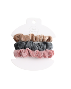 HH0867 Velvet Scrunchies Pack Of 3 Pink Grey