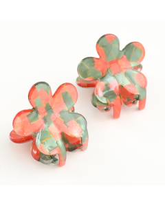 HH0934 Flower Hair Claws Orange Green Pair